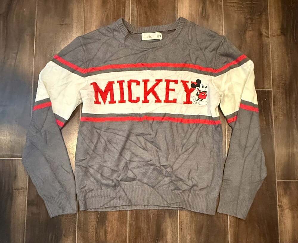 Disney Mickey Mouse Unisex Sweater Gray White Red